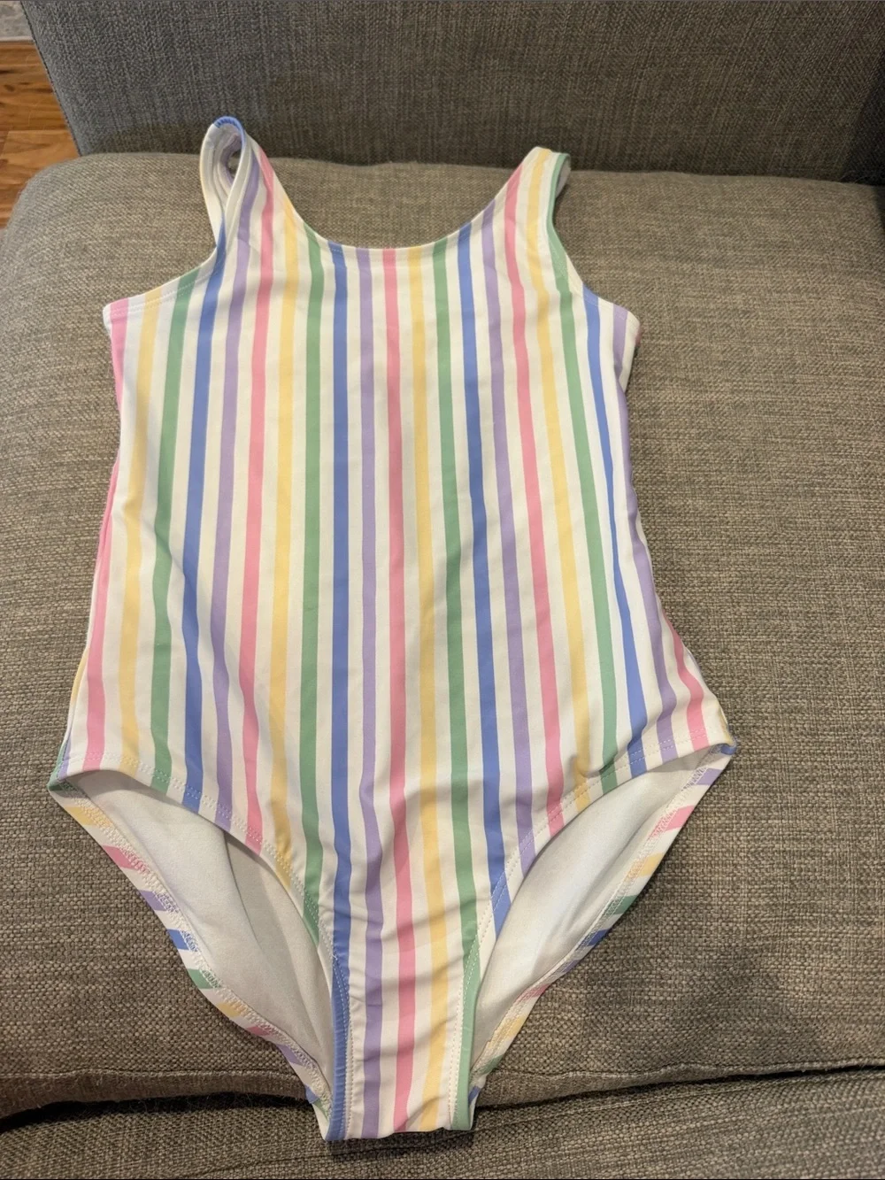 GAP Kids White Swimsuit with Pastel Rainbow Trim